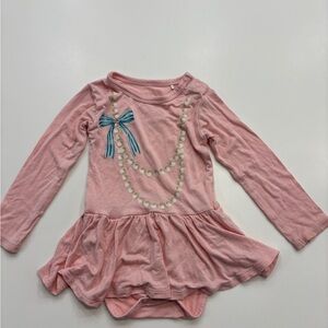 Posh Peanut Pink Long Sleeve Dress with Blue Bow